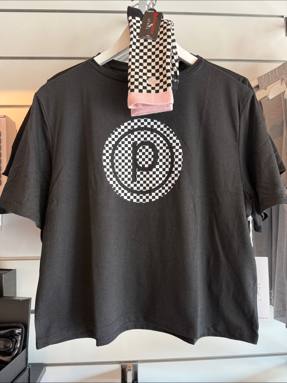 Pure Barre Black Tee with White Checker 'P' Logo